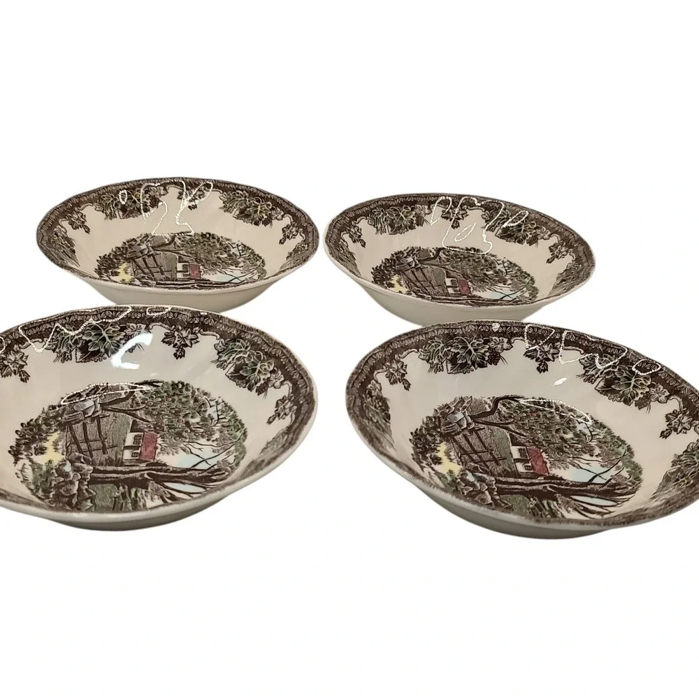 Vintage Johnson Bros Berry Bowls Fruit‎ The Stone Wall Set of Four Five Inch